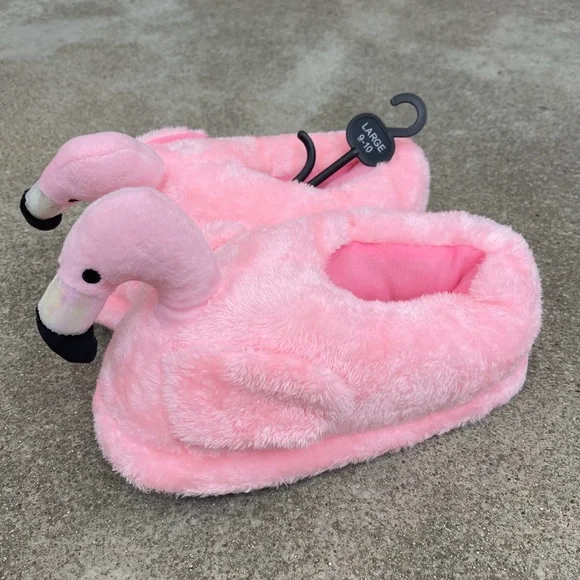 Pink Flamingo Plush Slippers - Picture 2 of 3